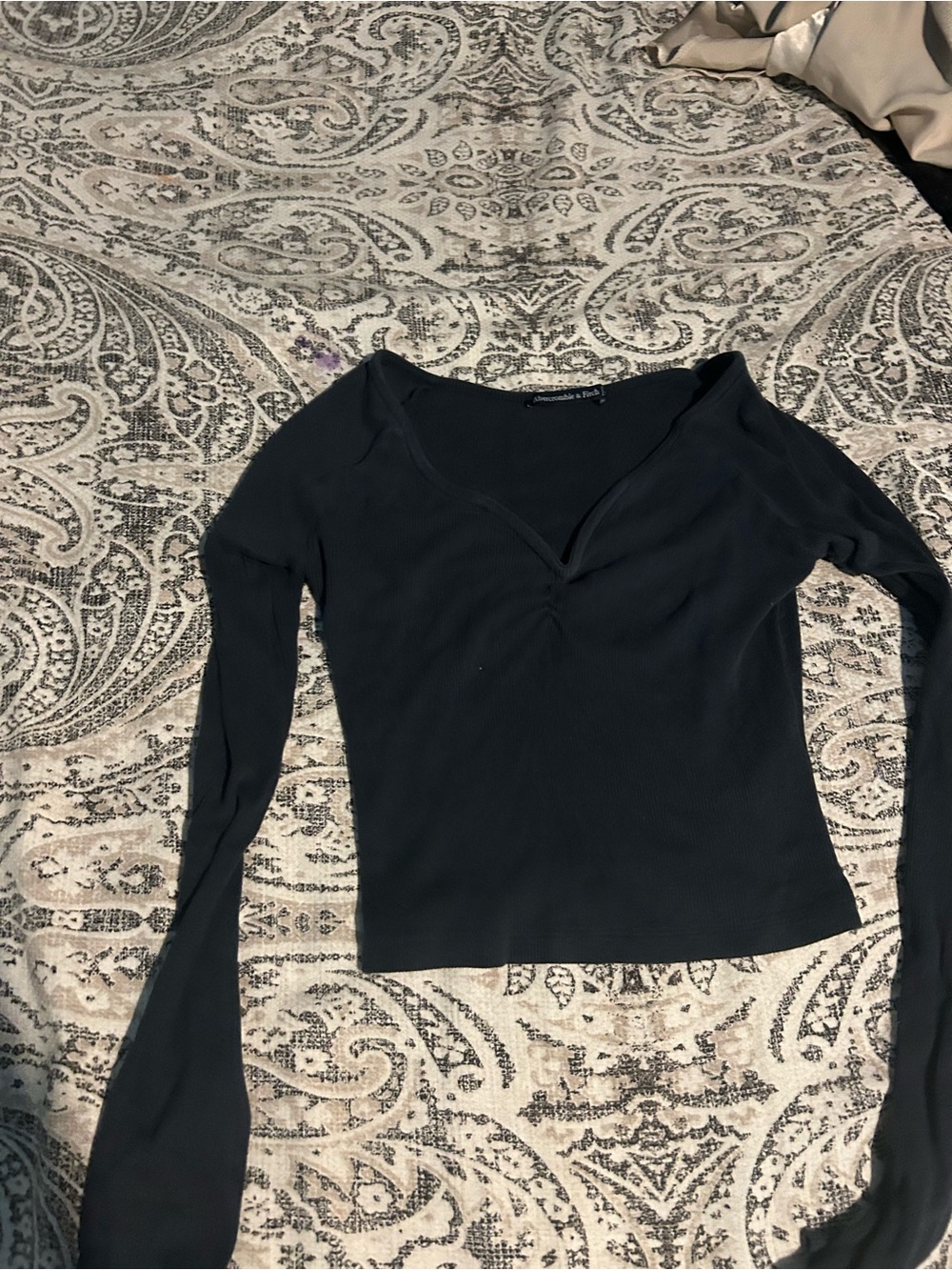 Abercrombie & Fitch Black Ribbed V-Neck Long Sleeve Top